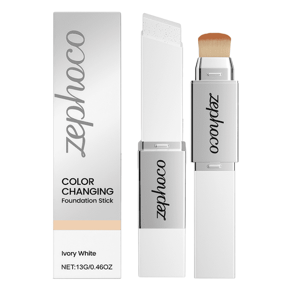 Cover Cream Stick V Foundation - Korean Color Changing Makeup with Brush, Full to Medium Coverage, Makeup Organizers(Ivory White)