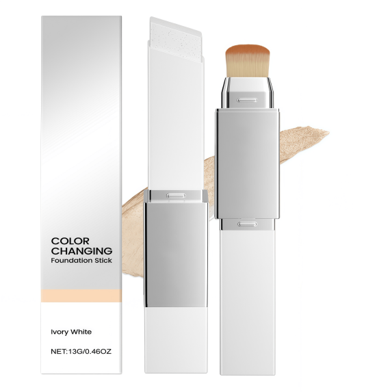 Cover Cream Stick V Foundation - Korean Color Changing Makeup with Brush, Full to Medium Coverage, Makeup Organizers(Ivory White)