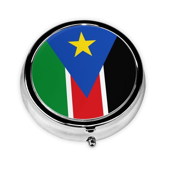 Cover Flag Of South Sudan Round Pill Box Small Pill Case For Purse Pocket Medicine Organizer Travel Pillbox Portable Pill Container