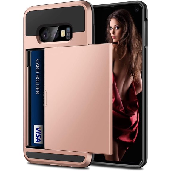 Cover for Galaxy S10e Case Wallet Card Holder ID Slot Sliding Door Hidden Pocket Anti-Scratch Dual Layer Protective Hard Shell Rugged TPU Bumper Armor Case for Samsung Galaxy S10 E (Rose Gold)
