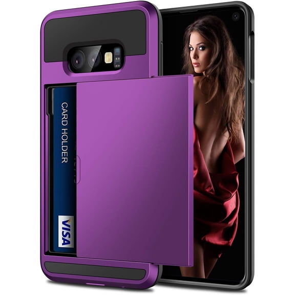 Cover for Galaxy S10e Case Wallet Card Holder ID Slot Sliding Door Hidden Pocket Anti-Scratch Dual Layer Protective Hard Shell Rugged TPU Bumper Armor Case for Samsung Galaxy S10 E (Purple)