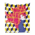thumbnail image 1 of Cover Girl Abstract Soft Flannel Fleece Throw Blanket, Big Hair Happy Woman Cubes Geometric Graphic, Cozy Plush for Indoor and Outdoor Use, 60" x 80", Violet Blue Hot Pink, by Ambesonne, 1 of 5