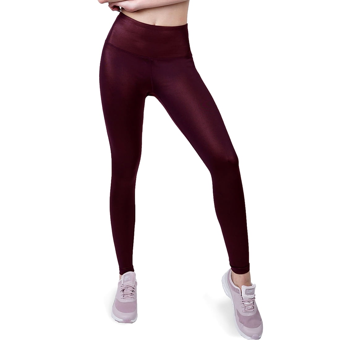Cover Girl Burgundy Wine Shiny Leather Look Yoga Workout Leggings, Medium 