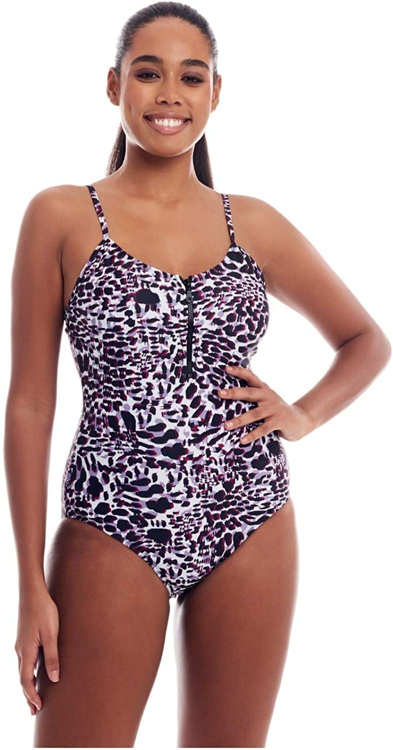 Cover Girl One Piece Swimsuit for Women Plus Size Curvy Swimwear Tummy Control Zip Up Zip Up Leopard Black Size 14