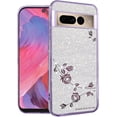 thumbnail image 1 of Cover for Google Pixel 7 Pro Case Clear Glitter Sparkle Aesthetic Google Pixel 7 Pro Phone Case Silicone Soft Flower Anti-Scratch Shockproof Funda Purple Slim (Silver-Purple), 1 of 14