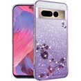 thumbnail image 1 of Cover for Google Pixel 7 Pro Case Clear Glitter Sparkle Aesthetic Google Pixel 7 Pro Phone Case Silicone Soft Flower Anti-Scratch Shockproof Funda Purple Slim (Purple), 1 of 14