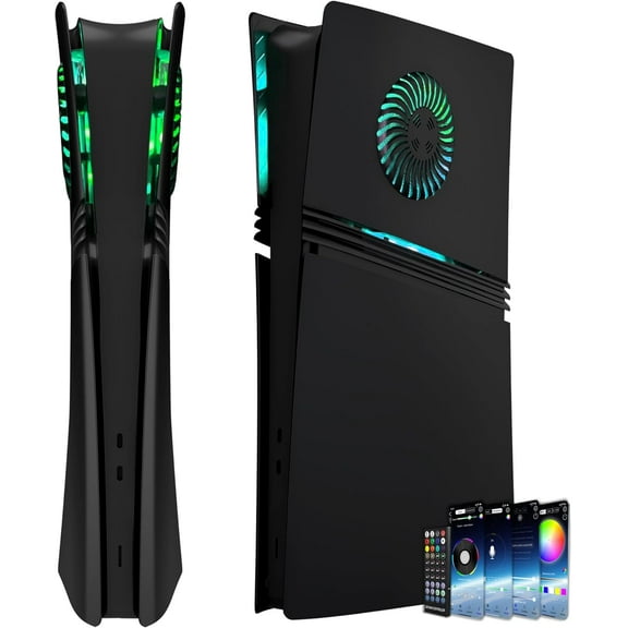 Cover Plates for PS5 Pro Digital Edition with RGB Light Strip and Dust Filter with Cooling Vents Uberwith 400+ Effects LED Light Ring Console Face Plate Cover DIY Decoration Kit Accessorie Black