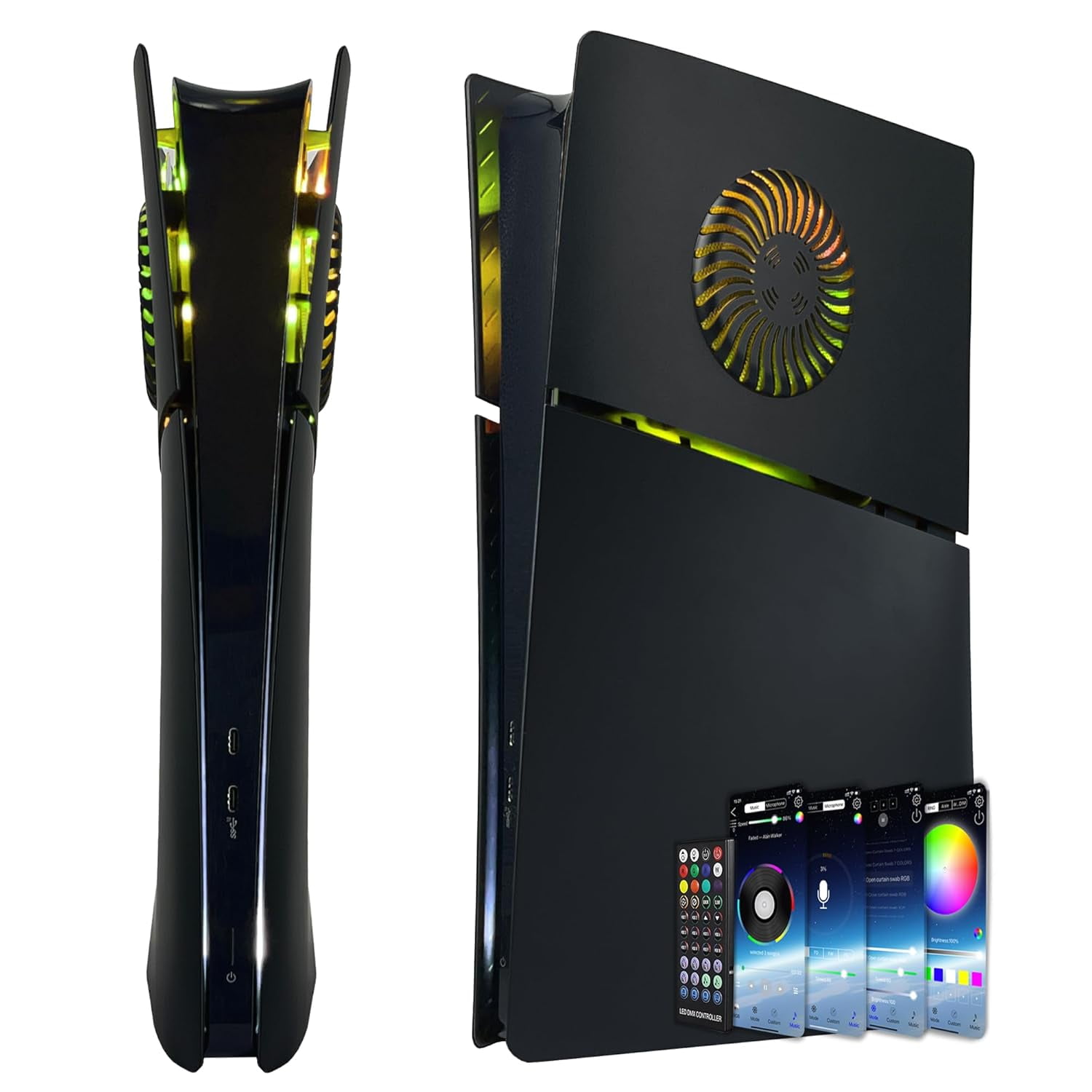 Cover Plates for PS5 Slim Digital Edition with RGB Light Strip and Dust Filter with Cooling Vents 400+ Effects LED Light Ring Console Face Plate Cover DIY Decoration Kit Accessorie Black