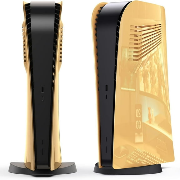 Plastic Plates for PS5 Digital Edition, Faceplate with Cooling Vents, Anti-Scratch Dustproof Protective Cover Plates, Premium ABS Replacement Shell-Golden
