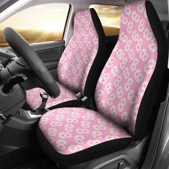 Cover Protective Seat Front Universal 2 of Cover Pack Seat Accessories Car Covers Seat Car Pattern Daisy White With Blue Light