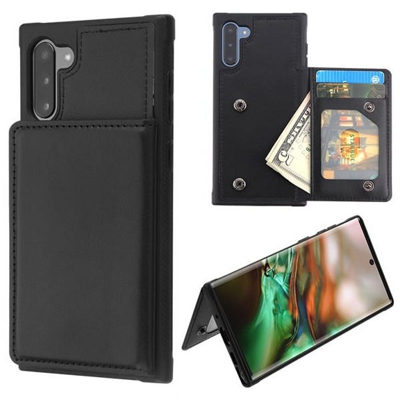 Cover for Samsung Galaxy Note 10 (6.3) Credit Card Wallet Back Storage Invisible Pocket PU Leather Hard PC TPU Hybrid Phone Case Fit Galaxy Note 10 [ Black ]