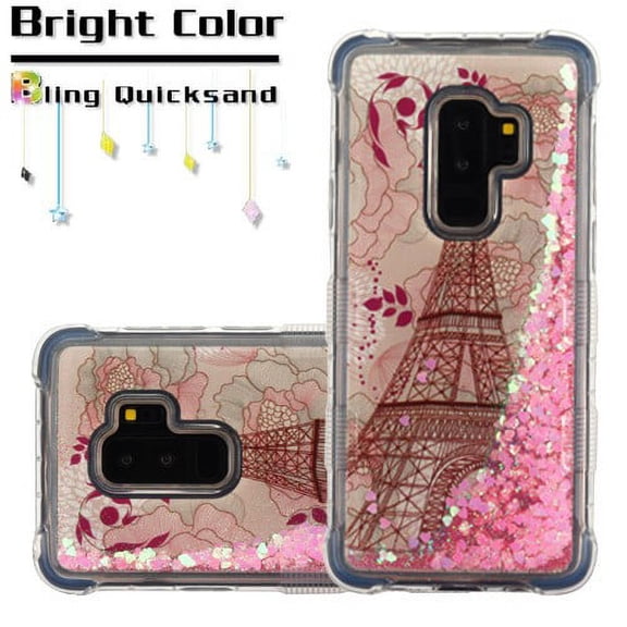 Cover for Samsung Galaxy S9 Plus Quicksand Liquid Glitter Bling Hybrid Flowing Sparkle Fashion Protector Skin Phone Case Fit Galaxy S9 Plus [ Eiffel Tower ]