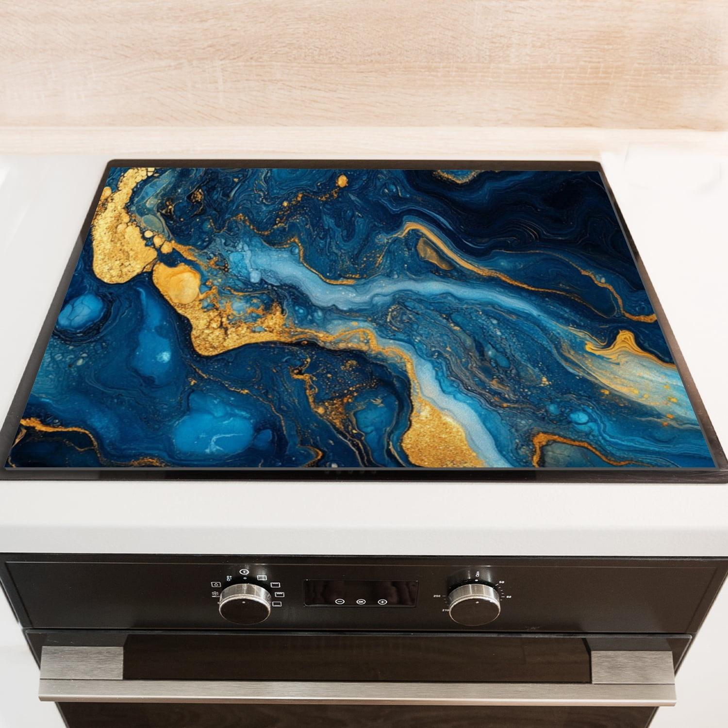 Cover for Stove Top Electric Flat Top, Blue Gold Marble Pattern Heat Resistant Ceramic Cooktop Cover, Glass Induction Cooktop Protector Mat, Washable Foldable Pad for Kitchen RV (28×20 Inch)