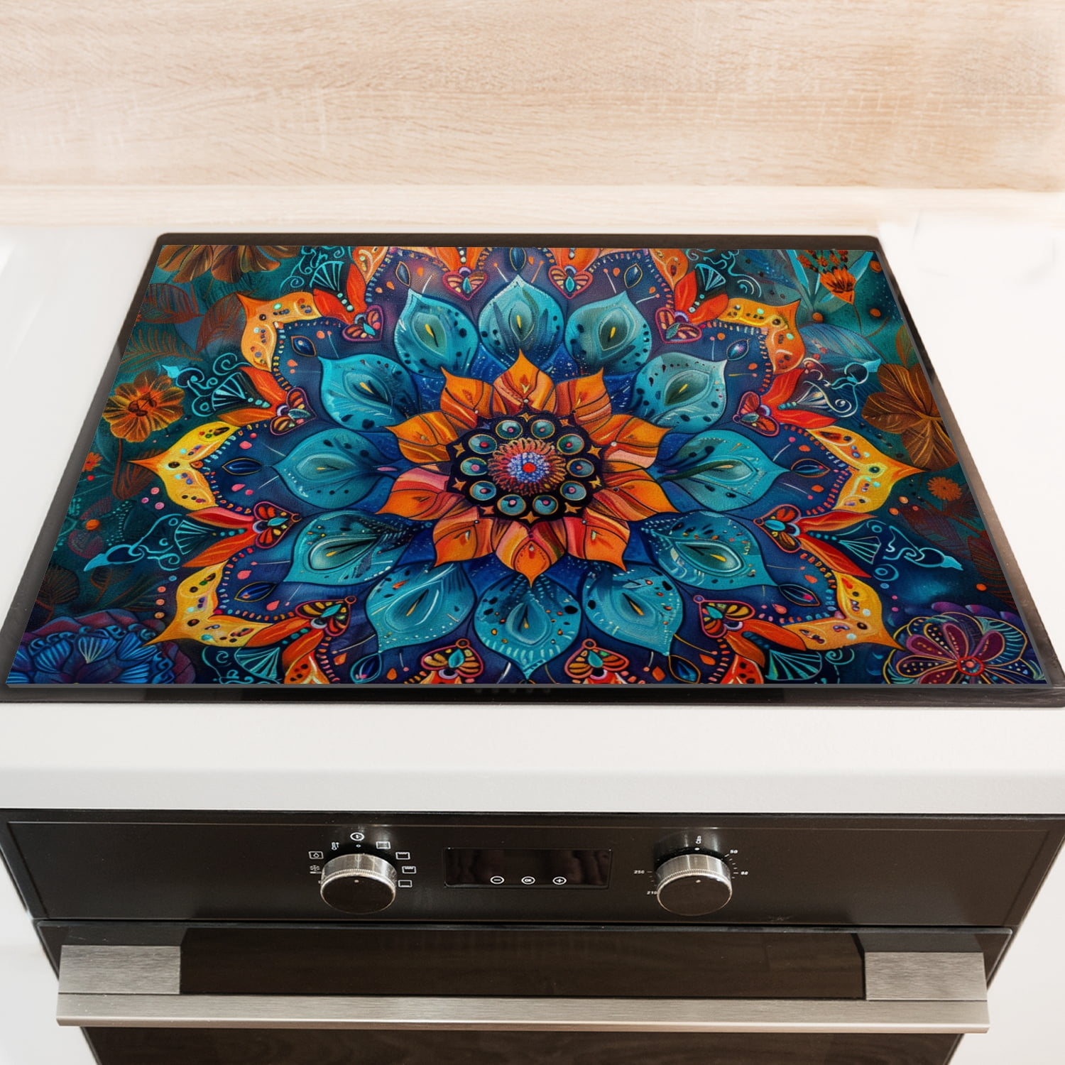 Cover for Stove Top Electric Flat Top, Boho Mandala Flower Print Heat Resistant Glass Countertop Cover, Glass Induction Cooktop Protector Mat Kitchen Accessories for Kitchen RV (28×20 Inch)
