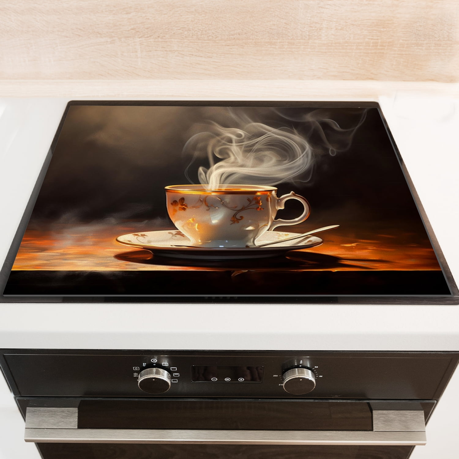 Cover for Stove Top Electric Flat Top, Coffee Cup on the Table Print Oven Protector Mat, Square Washable Foldable Range Cover for Kitchen RV (28×20 Inch)