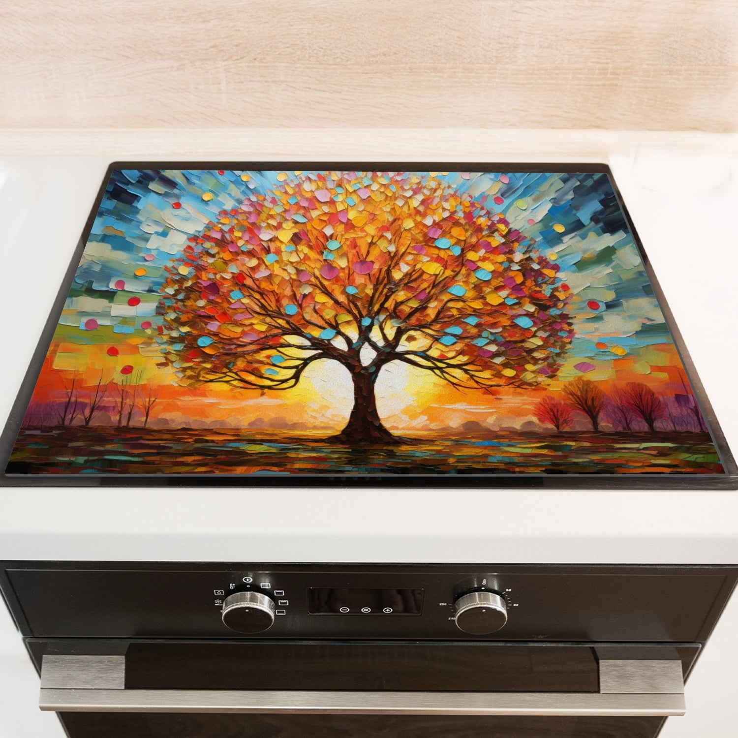 Cover for Stove Top Electric Flat Top, Huge Tree Pattern Heat Resistant Ceramic/Glass Cooktop Cover, Washable Foldable Induction Cooktop Protector Mat for Kitchen RV (28×20 Inch)