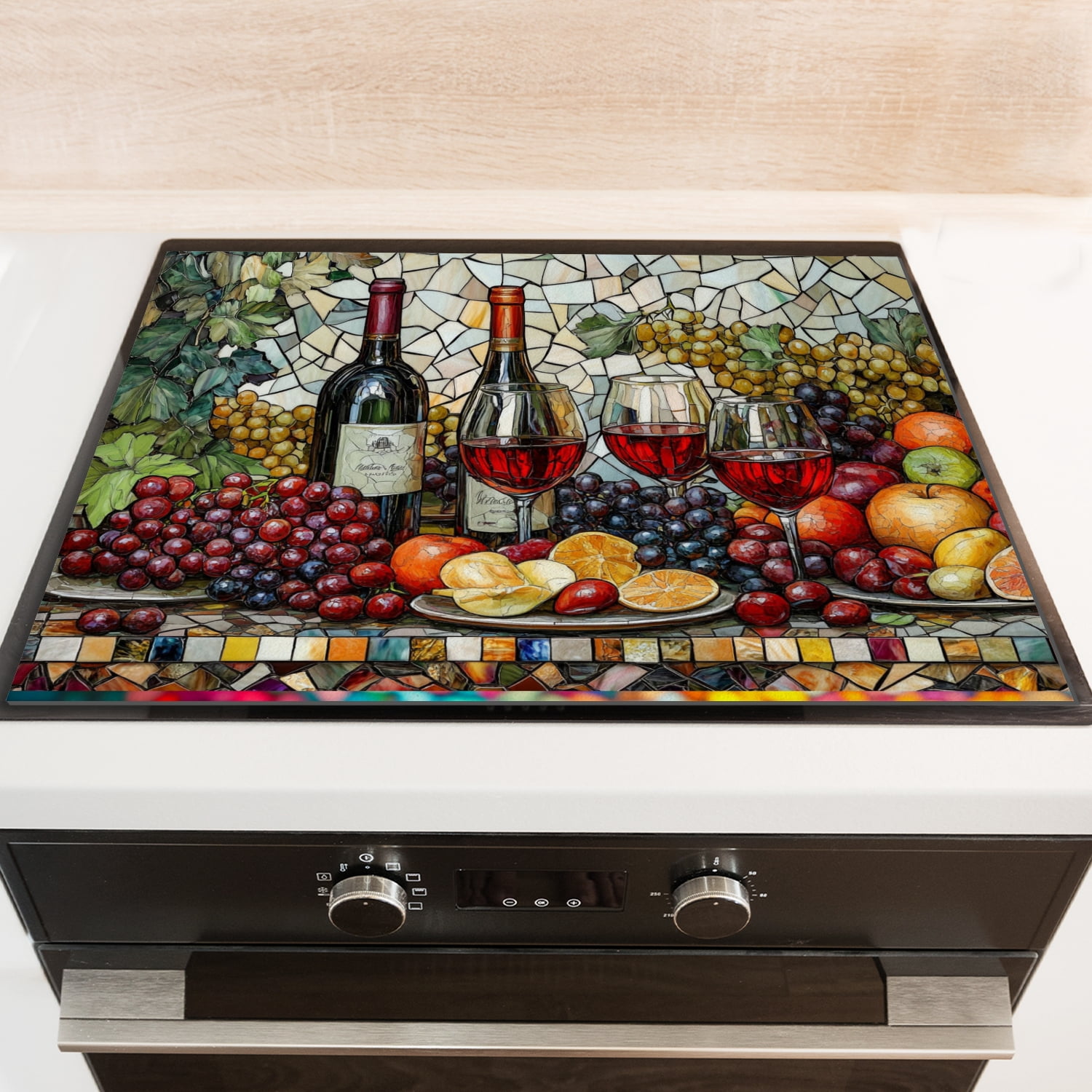 Cover for Stove Top Electric Flat Top, Red Wine Glasses, Oven Protector Mat, Glass Induction Cooktop Protector mat, Range Cover for Kitchen RV (28×20 Inch)