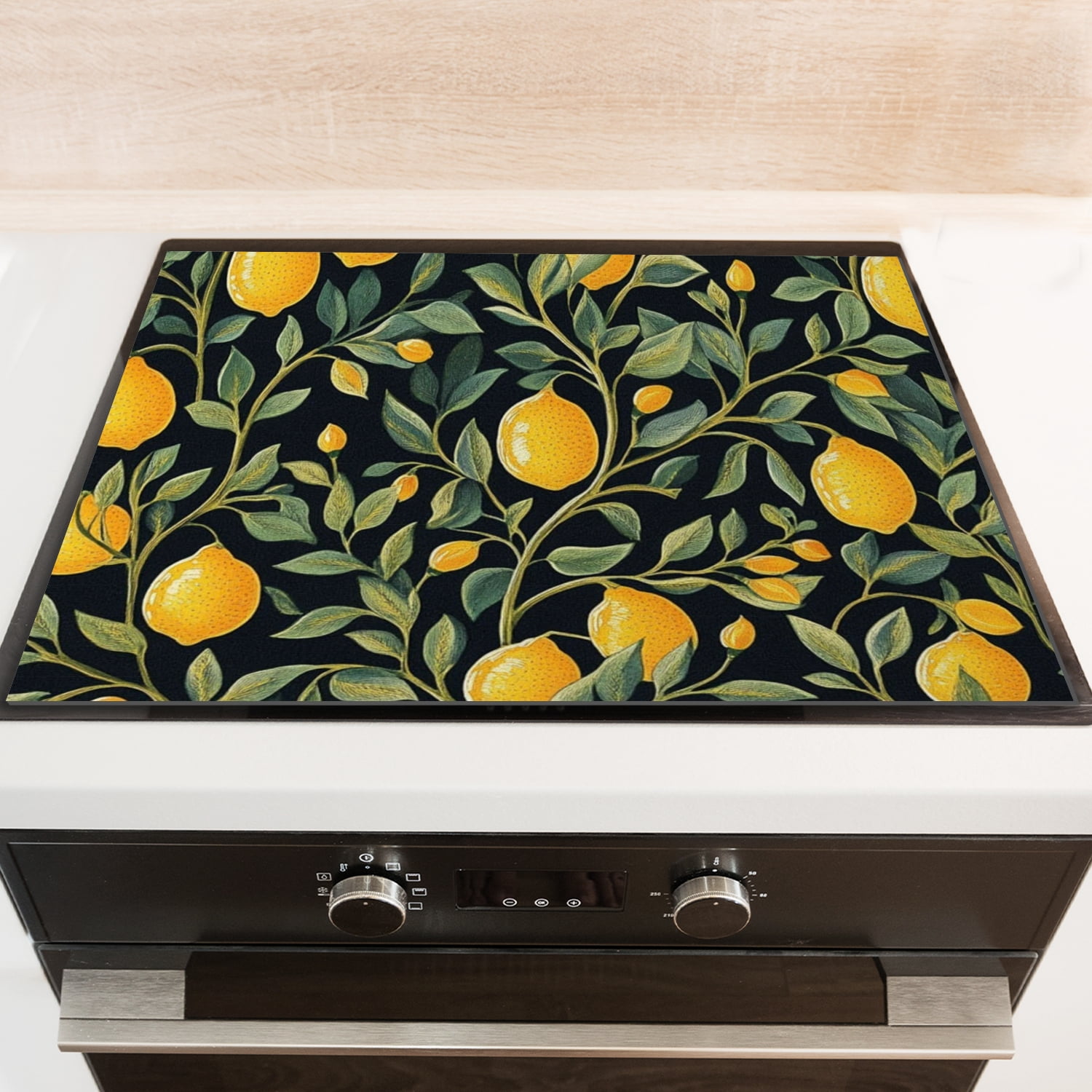Cover for Stove Top Electric Flat Top, Retro Lemon on Dark Canvas, Electric Stovetop Cover, Glass Induction Cooktop Protector mat, Non-slip Foldable Decoration pad for Kitchen RV (28×20 Inch)