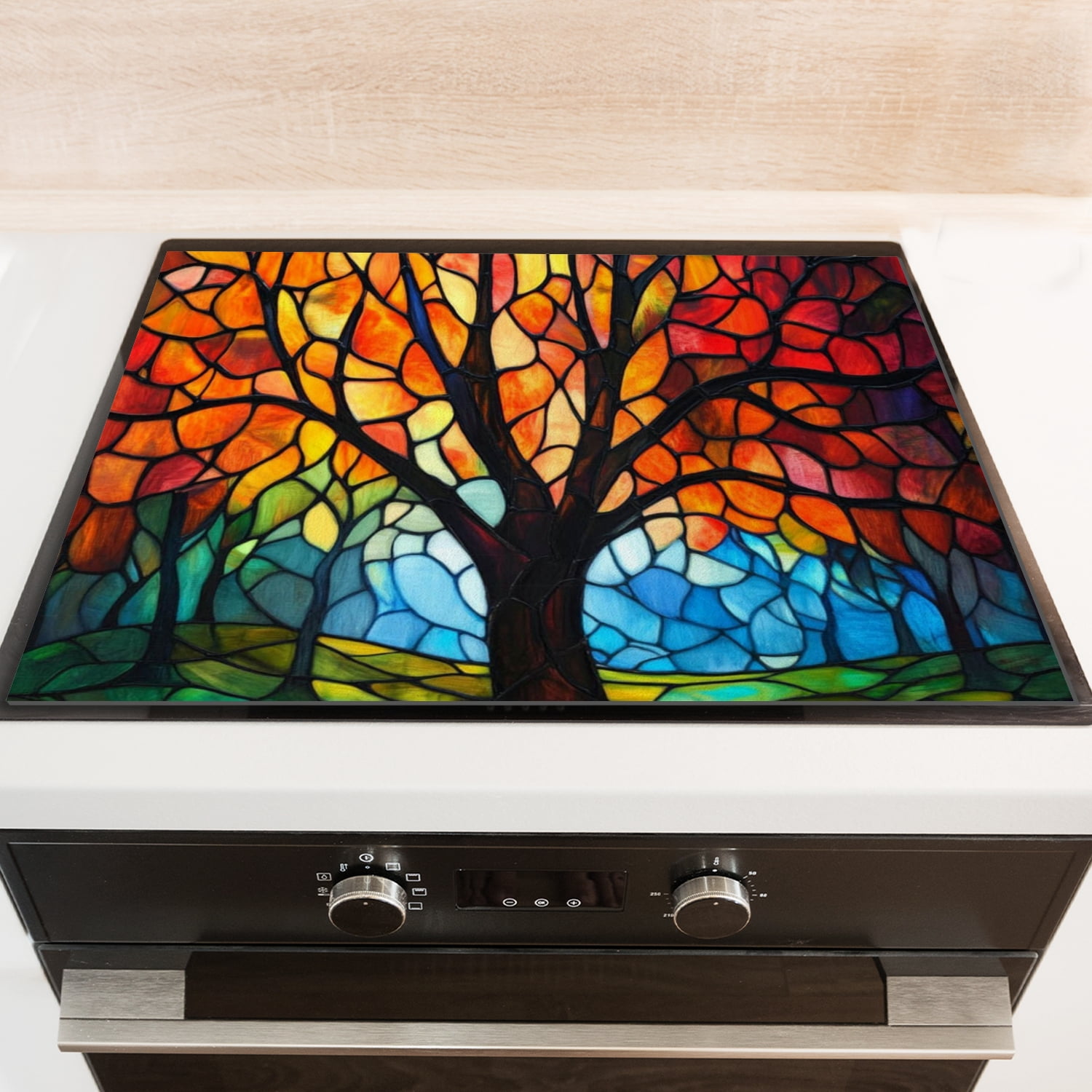 Cover for Stove Top Electric Flat Top, Vintage Life Tree Heat Resistant Oven Protector Mat, Square Foldable Glass Induction Cooktop Protector Pad for Kitchen RV (28×20 Inch)