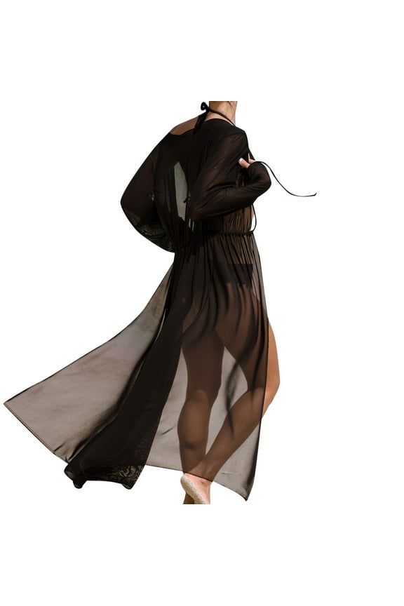 Cover Ups for Swimwear Women Bathing Suit Cover Up Swimwears Cover Ups Women Mesh Knot Drawstring Waist V-Neck Beach Wrap Dress For Swimwear Shine Without Lingerie