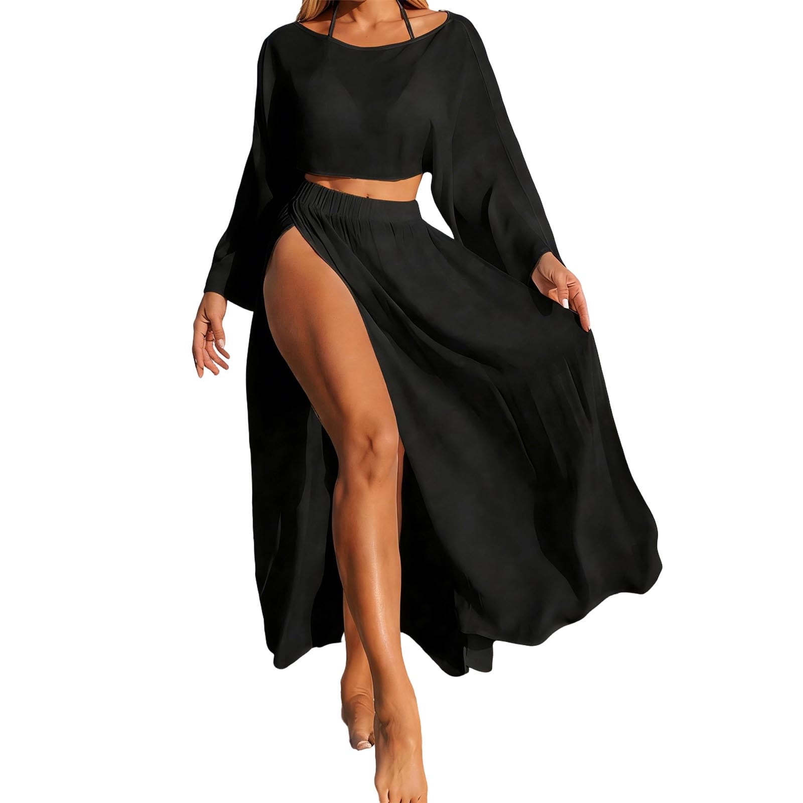 Cover Ups for Swimwear Women Long Sleeve Two Piece Swimsuit Coverup ...