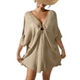 thumbnail image 1 of Cover Ups for Swimwear Women Loose Fit Batwing Sleeve Bathing Suit Cover Up V Neck Beach Dress Coverup, 1 of 5