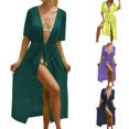 thumbnail image 1 of Cover Ups for Swimwear Women Sheer Beach Cover Up with Tie Waist Split Mesh for Bikini Beach Coverups for Women, 1 of 4