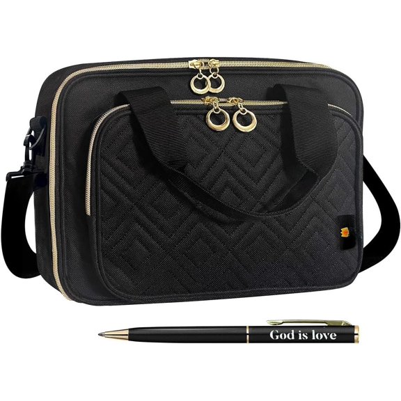 Cover, Women and Men, Pencil Case, Study Bag Large Book Covers, Tablets, Daily Bags, Stylish to Carry, Supplies, Journal, Tote Bag, Black. Zipper Detachable Pen Slot  Strap.