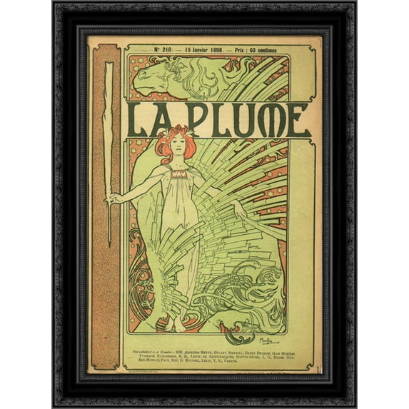 Cover composed by Mucha for the french literary and artistic Review La Plume 20x24 Black Ornate Wood Framed Canvas Art by Mucha, Alphonse