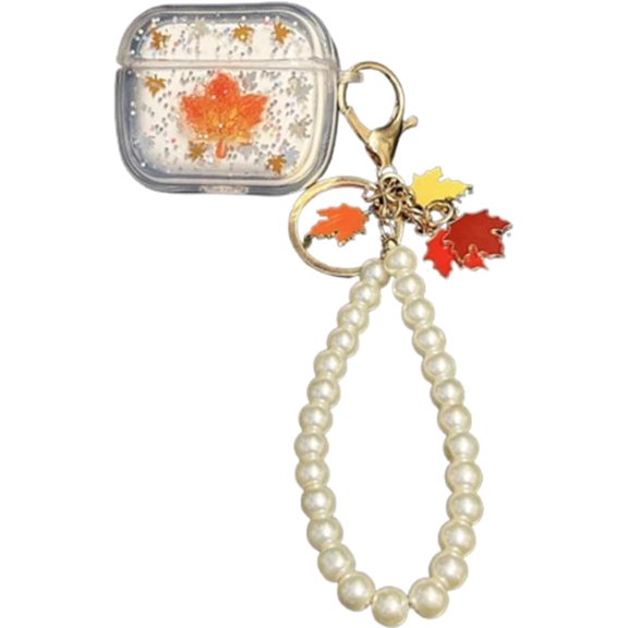 Cover for AirPods 3,Creative Glitter Soft Earphone Protective Case with Chain,Shockproof Earbuds Shell for Girls Women (Leaf)