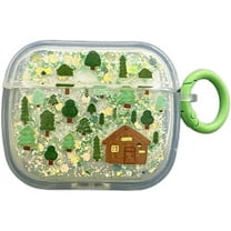 Cover for AirPods 4th Generation,Flowing Sand Pattern Soft Protective Case with Chain,Shockproof Earbuds Shell for Girls Women (Green)