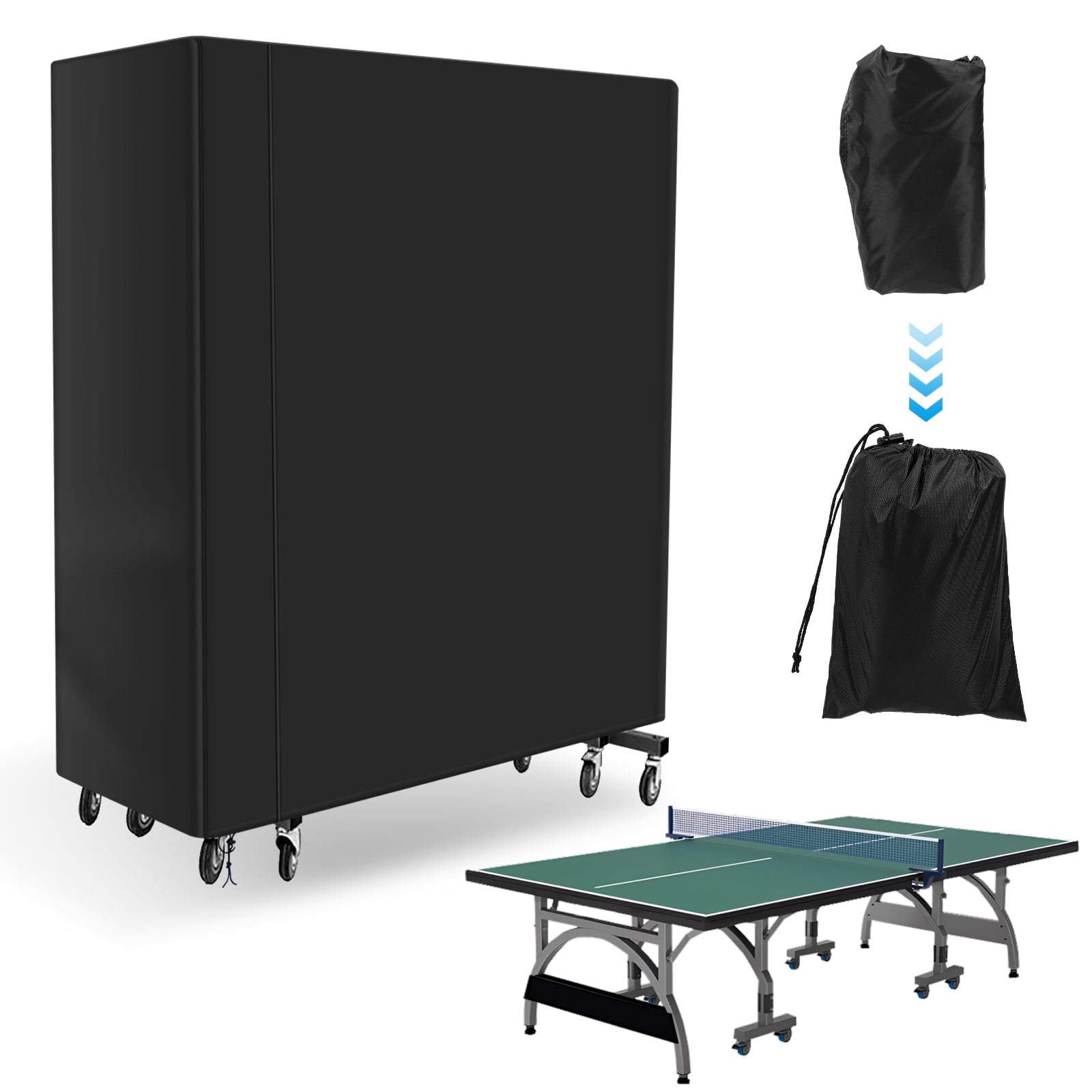 Cover for Folding Table Tennis Table Waterproof Windproof Heavy Duty Tear Resistant 210D Oxford Fabric 165 x 70 x 185cm, Black