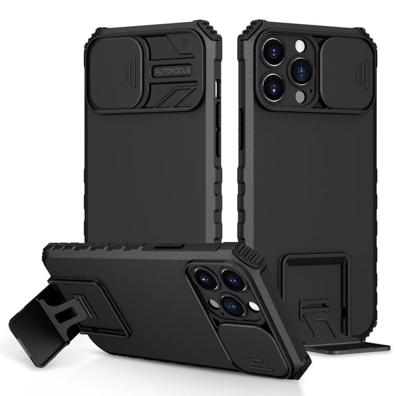 Cover for iPhone 14 Pro Max,Shockproof Hard Slide Lens Protector Telescopic Bracket Slim PC Case Cover,Black
