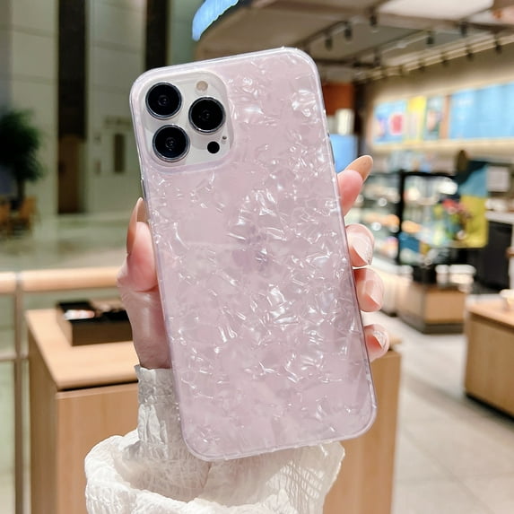 Cover for iPhone 12 Pro Max Case for Women Girls, Cute Ultra Slim Glitter Lustre Shell Pattern TPU Lightweight Shockproof Phone Case Compatible with iPhone 12 Pro Max 6.7 inch, Pink