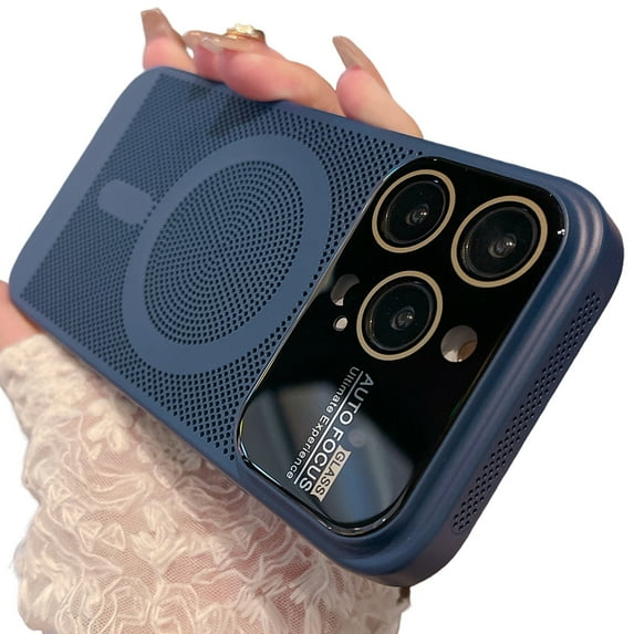 Cover for iPhone 13 Pro, Compatible with MagSafe Case,Hybrid Shockproof Heat Dissipation Breathable Case with Camera Lens Full Cover Protector Cover, navyblue