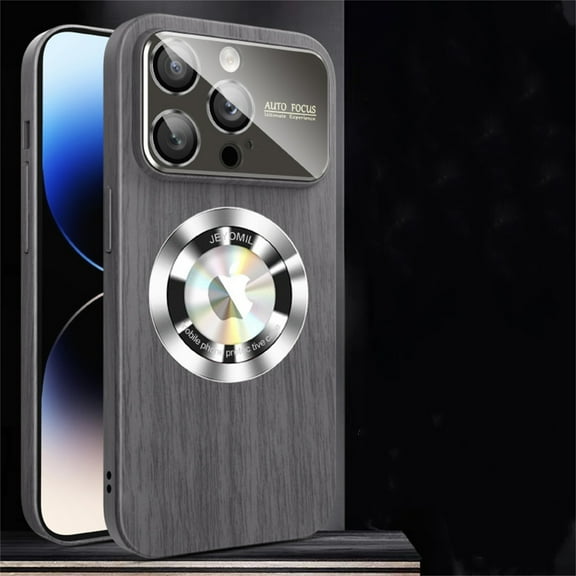 Cover for iPhone 14 Pro, Logo View Compatible with MagSafe,Slim Shockproof Wood Patterned Premium Leather Full Camera Protection Anti-Scratch Case Cover, A