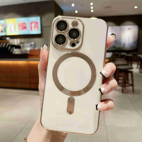 Cover for iPhone 14 Pro Max, Compatible with MagSafe Case,Slim Shockproof Full Cover Lens Protector Anti-Scratch Lightweight Plating Back Cover , white