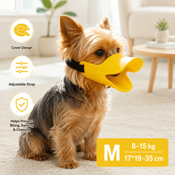 Cover with Adjustable Strap,Small Medium Dogs Muzzle Mask to Prevent Barking,Biting,Chewing(:Yellow,M size(8-15kg)17*19-35CM)