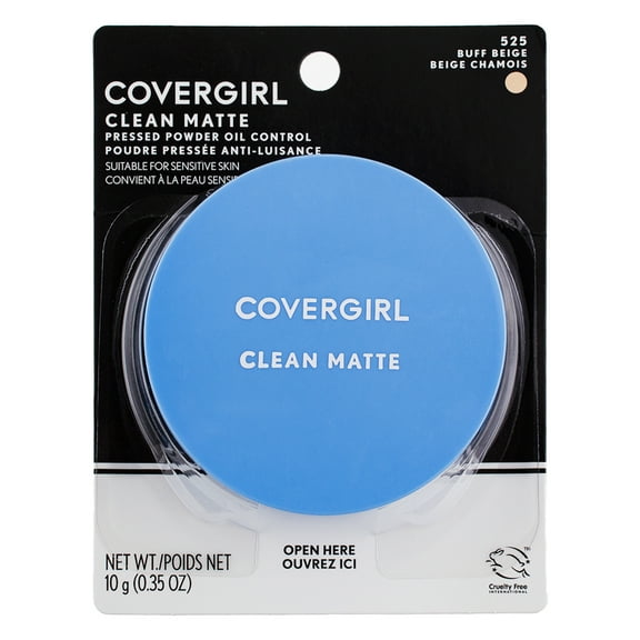 CoverGirl Clean Matte Pressed Powder, Buff Beige 525, 0.35 oz (2 Pack) (Bundle)