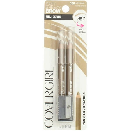 CoverGirl Easy Breezy Brow Fill + Define Water Resistant Pencil, Soft Blonde 520, 0.06 oz (1 Pack)