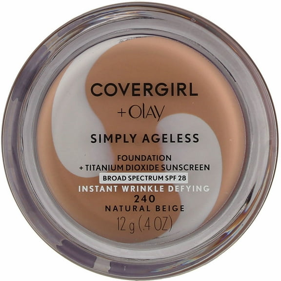CoverGirl & Olay Simply Ageless Foundation, Natural Beige [240] 0.40 oz (Pack of 4)