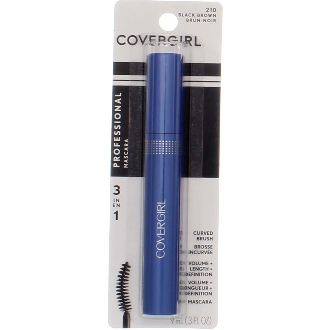 CoverGirl Professional 3-in-1 Mascara Curved Brush, Black Brown [210] 0.30 oz (Pack of 4)