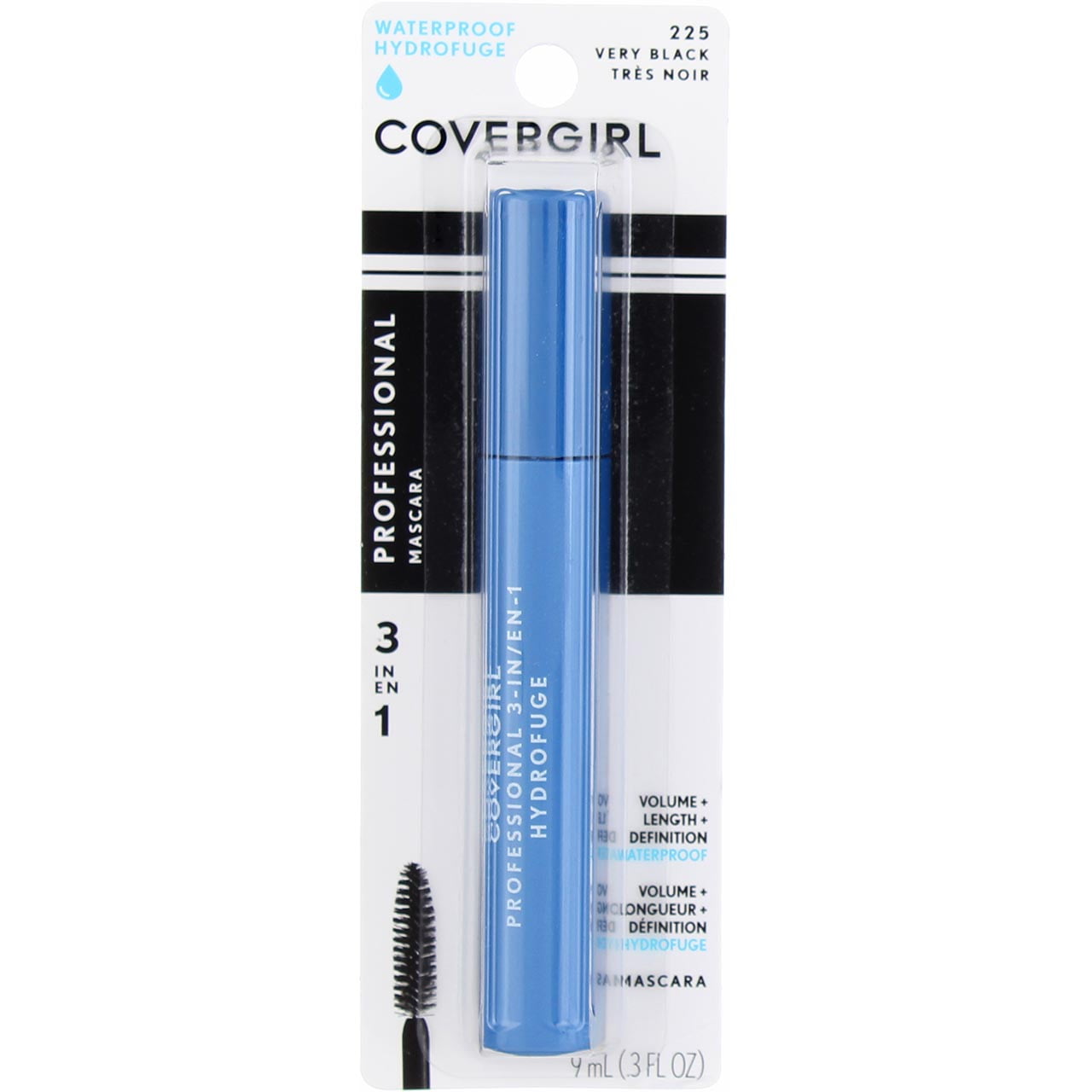 CoverGirl Professional 3-in-1 Waterproof Mascara, Very Black [225] 0.30 oz (Pack of 4)