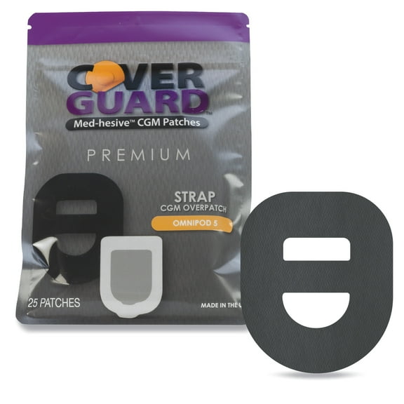 CoverGuard CGM Overpatch For Omnipod 5 Insulin Pod - Black Cross-strap Design, 25-Count, Waterproof Adhesive, Anti-Fray, Easy Application & Removal