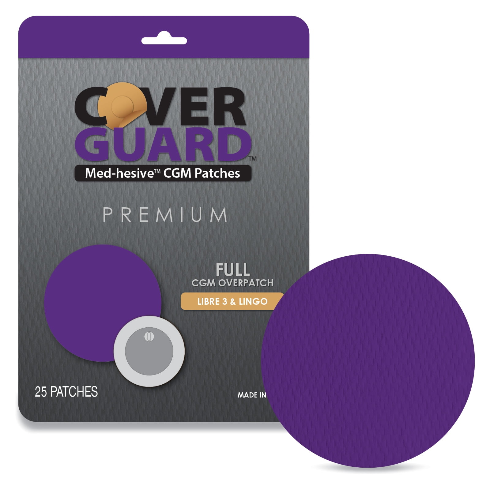 CoverGuard CGM Overpatch | Freestyle Libre 3 | Purple Full Coverage Design| 25-Count | Waterproof Adhesive | Anti-Fray | Easy Application & Removal | Sensor Protection
