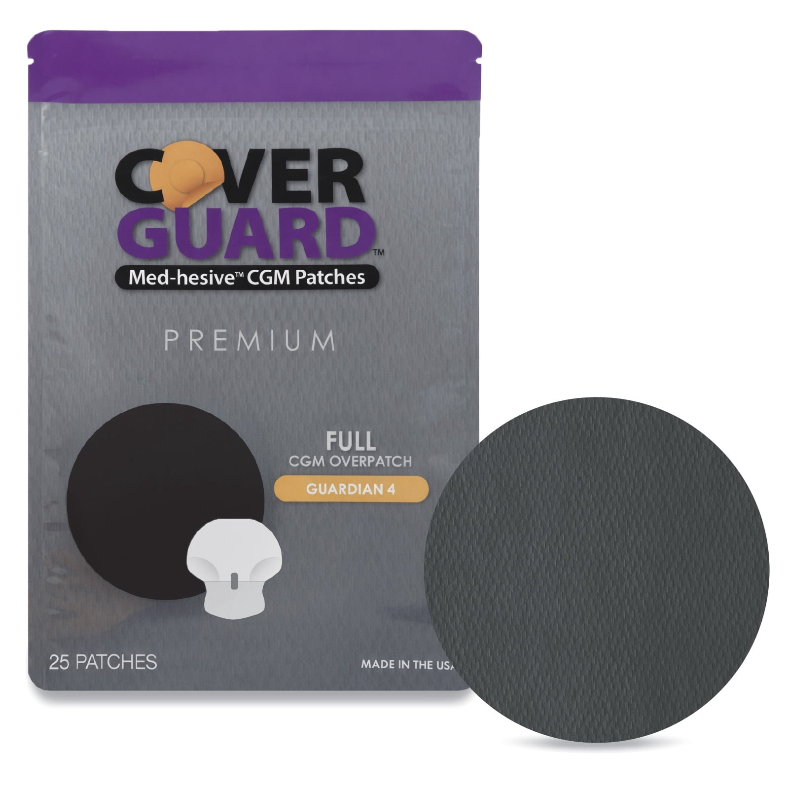 CoverGuard CGM Overpatch | Guardian 4 | Black Full Coverage Design| 25-Count | Waterproof Adhesive | Anti-Fray | Easy Application & Removal | Sensor Protection