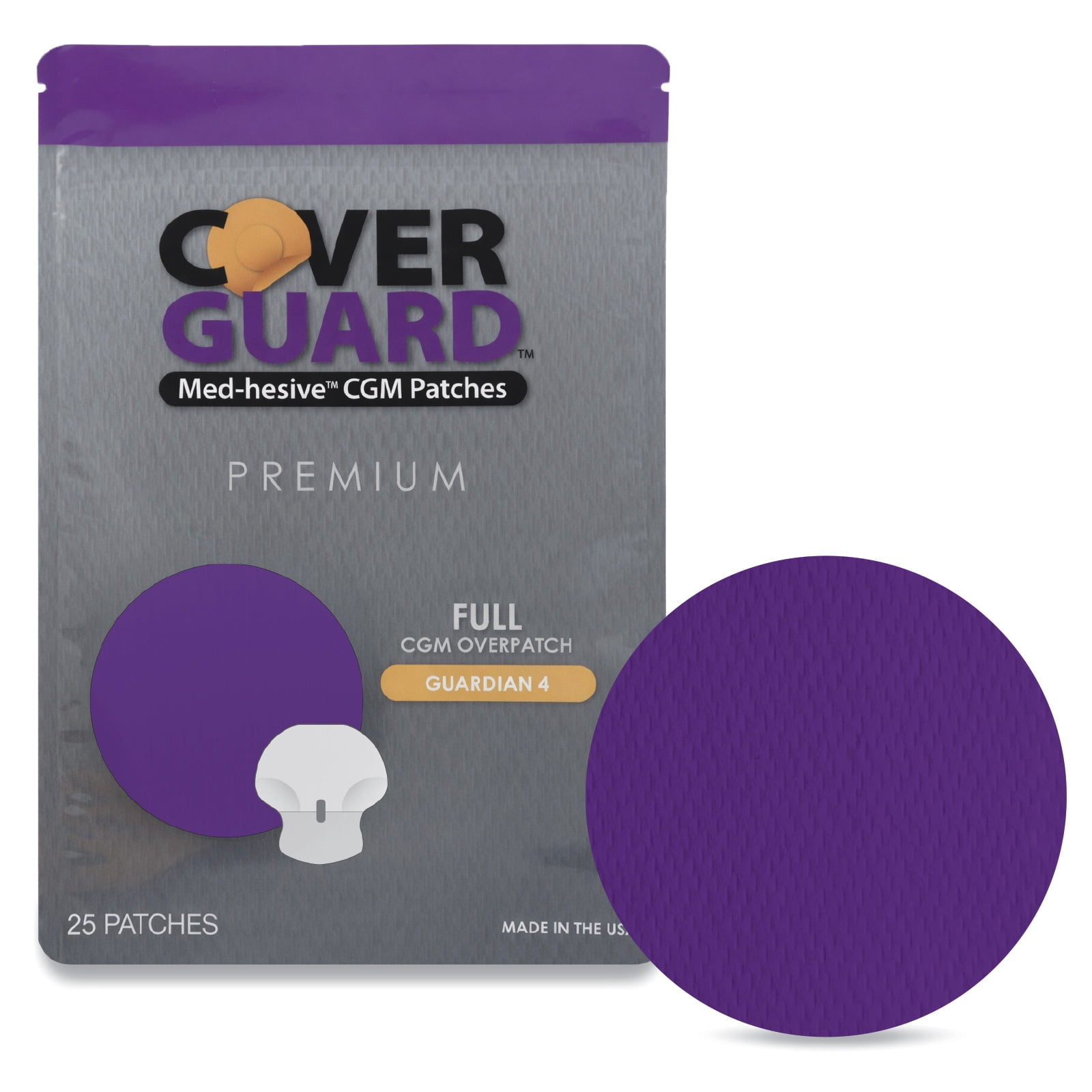 CoverGuard CGM Overpatch | Guardian 4 | Purple Full Coverage Design| 25-Count | Waterproof Adhesive | Anti-Fray | Easy Application & Removal | Sensor Protection