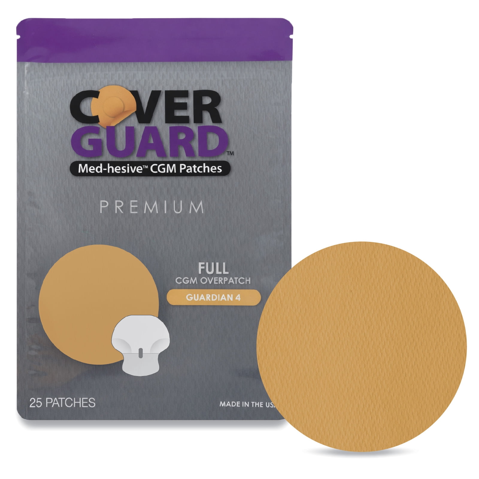 CoverGuard CGM Overpatch | Guardian 4 | Tan Full Coverage Design| 25-Count | Waterproof Adhesive | Anti-Fray | Easy Application & Removal | Sensor Protection