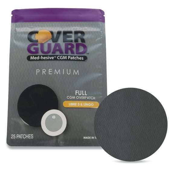 CoverGuard Overpatches for FreeStyle Libre 3 | 25 Ct Black | Premium Waterproof CGM Covers | Latex-Free | Anti-Fray | Easy Application & Removal | Sensor Protection