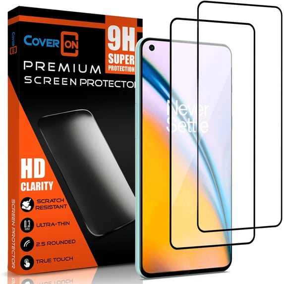 CoverON 2pcs Pack For Oneplus Nord 2 5G Screen Protector Tempered Glass- 98% full Coverage 9H Scratch Resistant - HD Clear